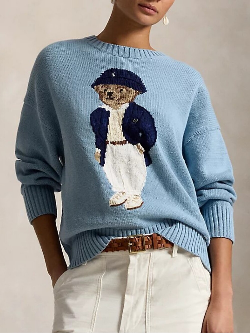 NWT Polo Ralph Lauren Polo Bear Oversize Cotton Sweater Blue Note Small